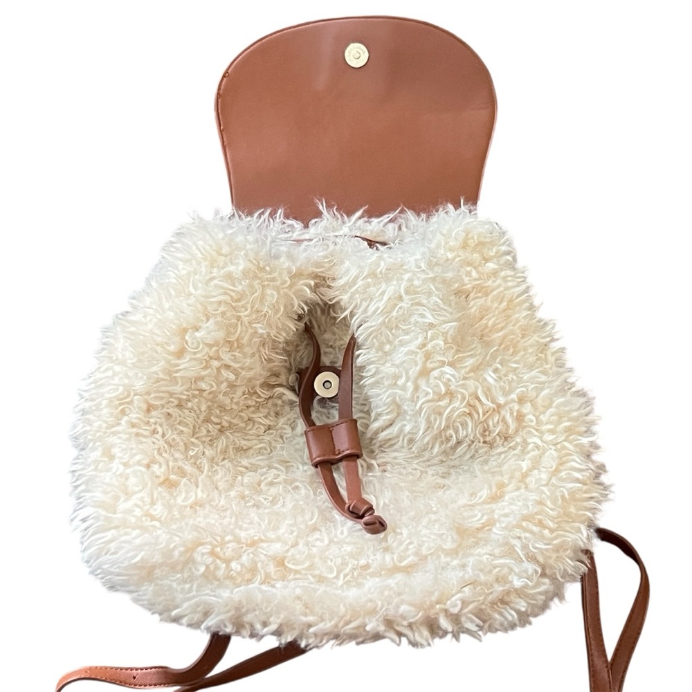 Forever 21 Cream Shearling Backpack with Tan Flap